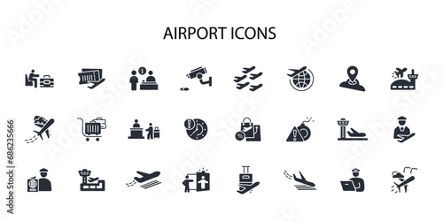 Airport icon set.vector.Editable stroke.linear style sign for use web design logo.Symbol illustration.