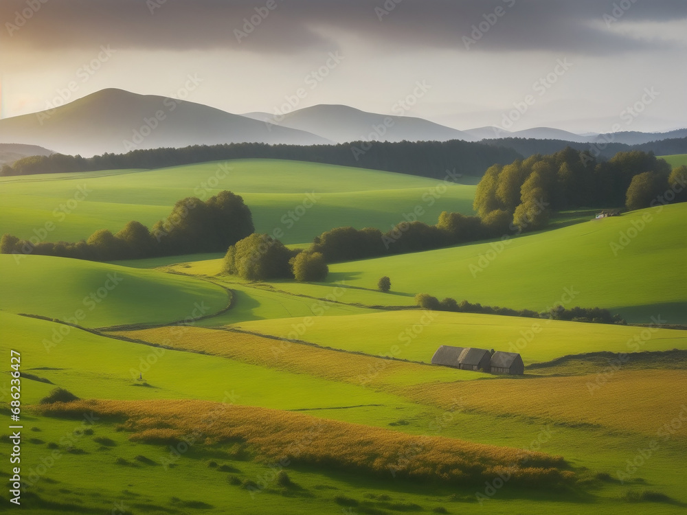 Country Side Nature open field with rural hill