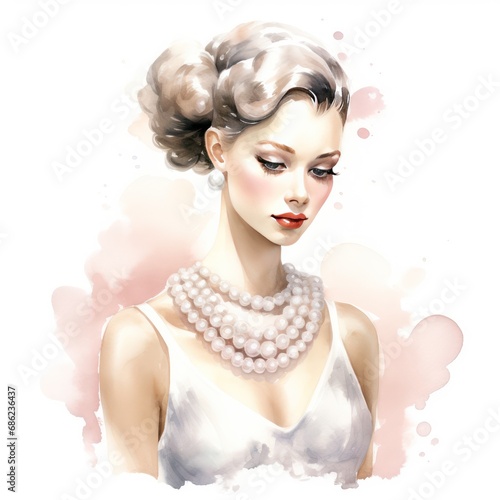 Pearl Jewelry Girl Watercolor Clipart