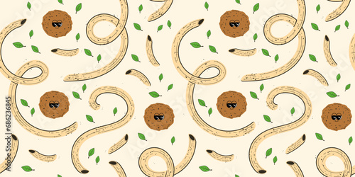 Seamless pattern with pasta and meatballs. Vector abstract background with meatball character and pasta . Italian Cuisine.