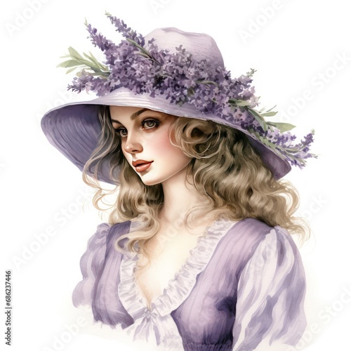 Lavender Renaissance Lady in Delicate Artistry Watercolor Clipart