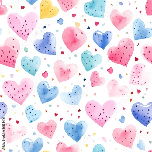 Watercolor cute heart seamless pattern background