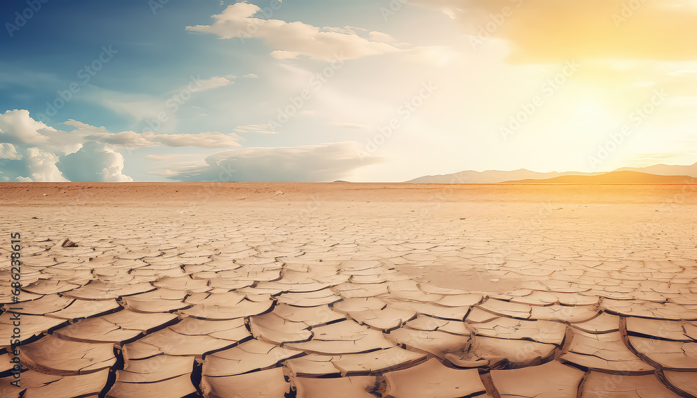 Dry soil and blue sky drought , safe nature earth day concept