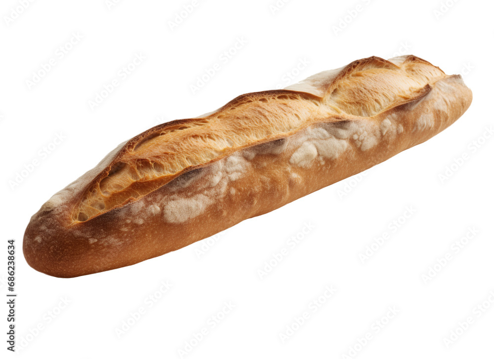 Baguette bread on transparent background. Generative AI.