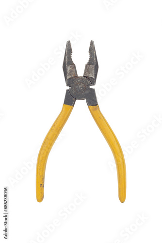 pliers, old rubber-handled pliers, isolate