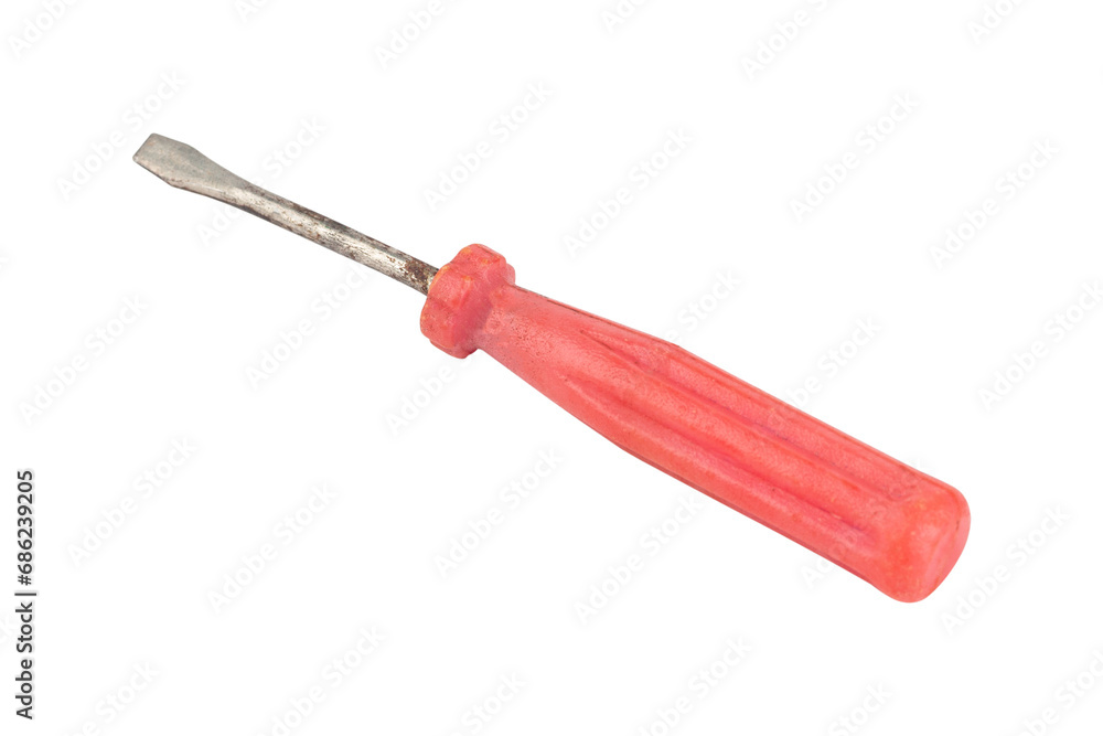 screwdriver, old rubber-handled screwdriver, isolate screwdriver, old rubber-handled screwdriver, isolate