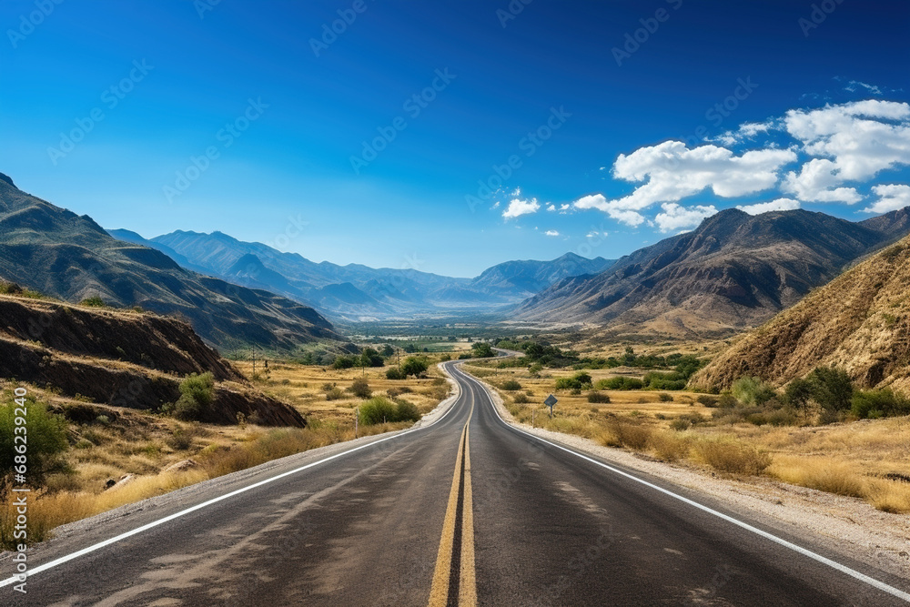 Empty road with a view of mountains