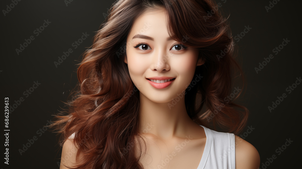 beautiful young asian woman with long hair, on dark background beautiful young asian woman with long hair, on dark background