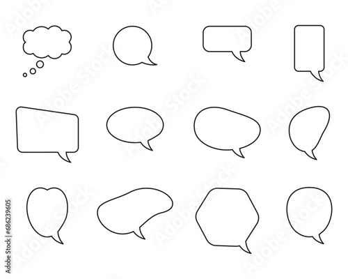 Set of speach bubble outline icon on white background. Editable stroke. Vector graphic