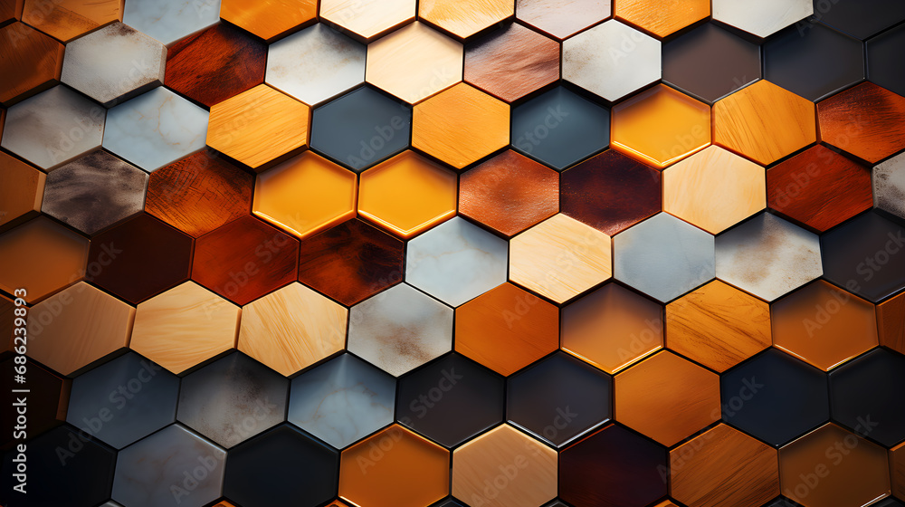 Colorful Hexagon Mosaic: Adjacent Pattern Background, Hand Edited Generative AI Colorful Hexagon Mosaic: Adjacent Pattern Background, Hand Edited Generative AI