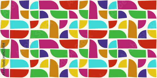 Multi-colored rounded geometry. Seamless pattern of colored geometric shapes.