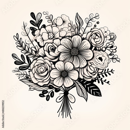 Elegant Single Line Art of a Bouquet of Flowers