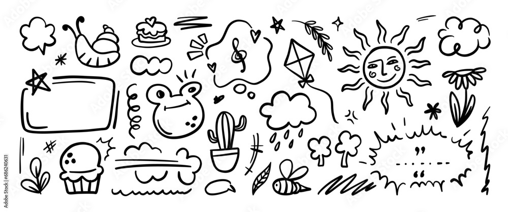 Hand drawn doodle vector set. Collection of cute hand drawn doodle.