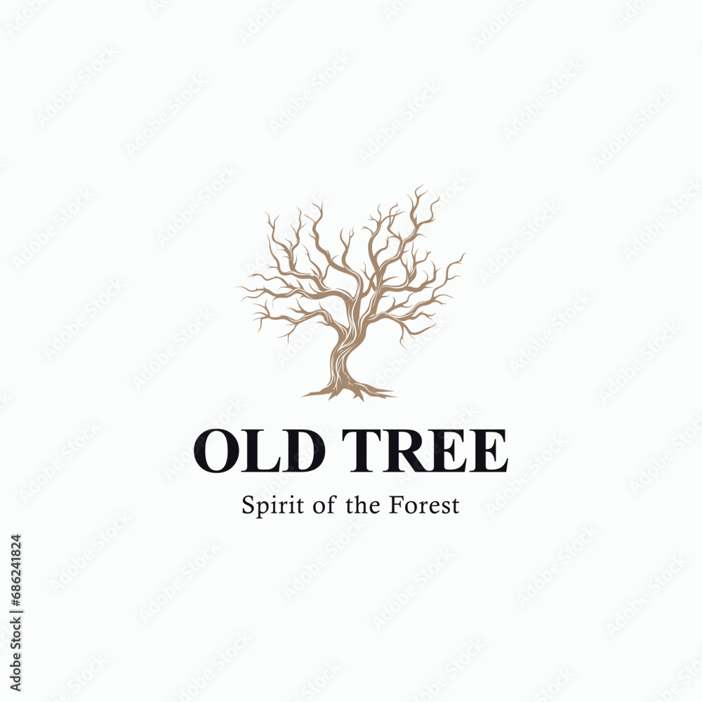 Obraz premium Vintage retro old oak tree logo vector