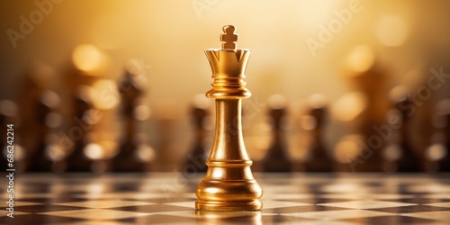 A standout golden queen among other chess pieces.