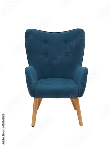 modern furniture, interior, home design in minimal style. blue fabric armchair