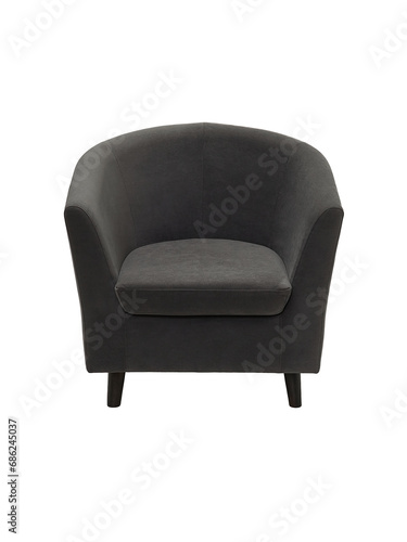 modern furniture, interior, home design in minimal style. grey fabric armchair