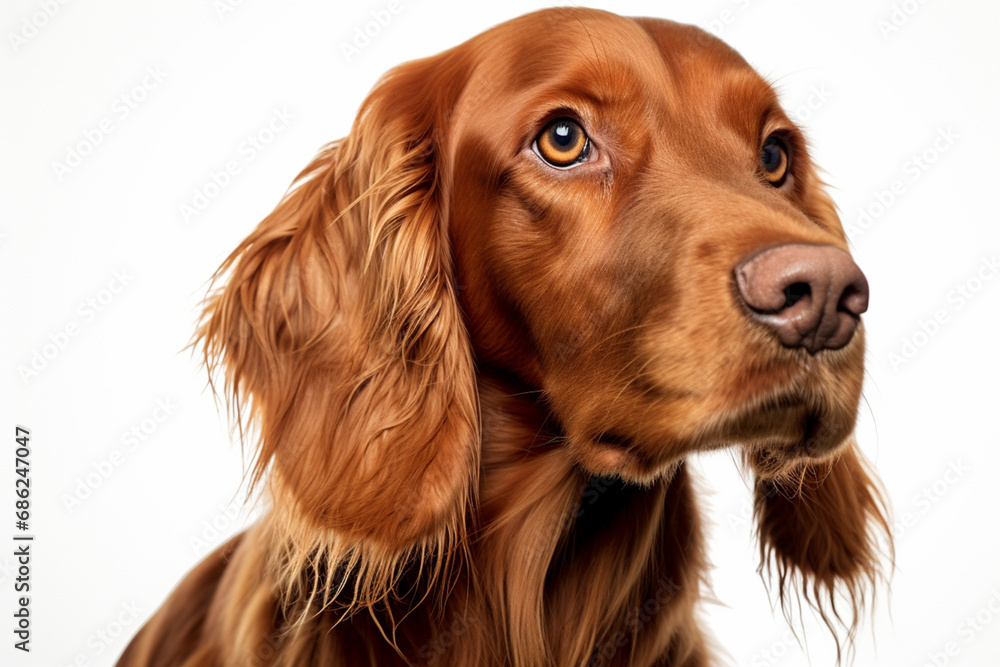 Irish Setter dog close-up portrait on a white background. Irish Setter dog close-up portrait on a white background.