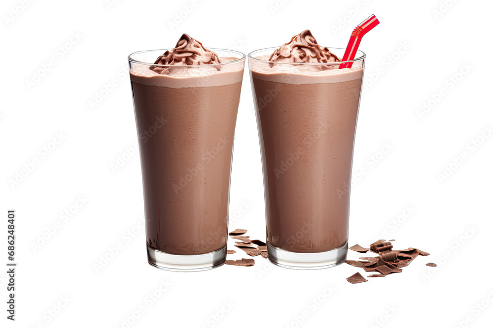 Two glass of chocolate milkshake at a glass On Transparent Background Two glass of chocolate milkshake at a glass On Transparent Background