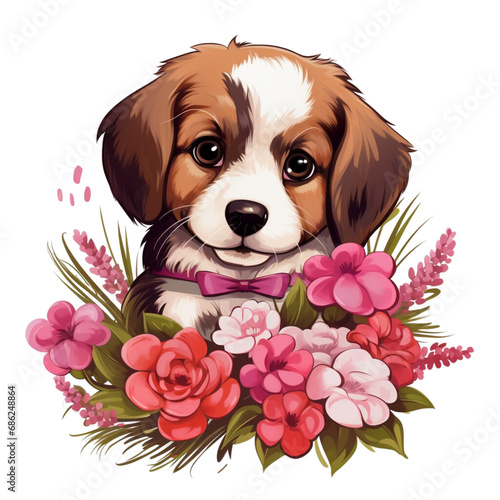 Dog With Flowers Clipart PNG