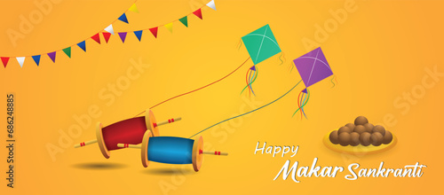 happy makar sankranti indian kite festival with sweets vector poster