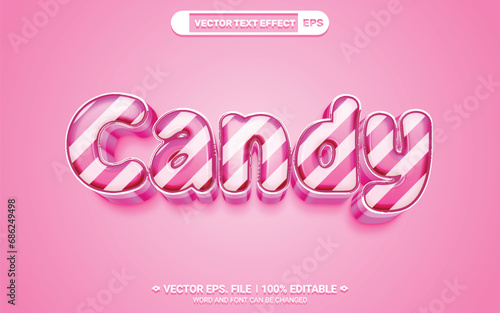 Glossy pink candy cane 3d editable vector text style effect