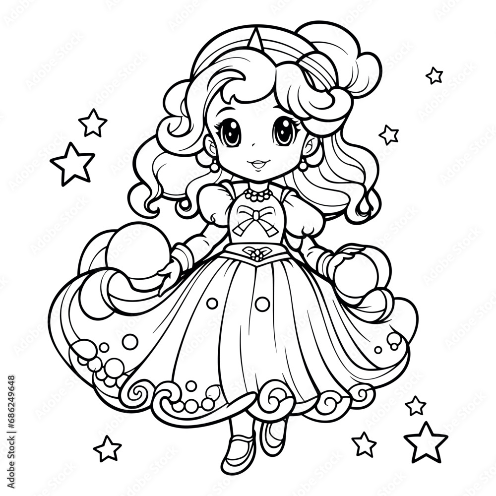 Beautiful princess cartoon coloring page - coloring book