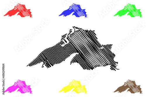 Lake Superior (Canada, United States, North America, us, Great Lakes) map vector illustration, scribble sketch map