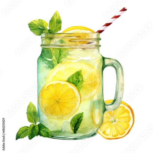 Refreshing Glass of Lemonade in Watercolor Clipart