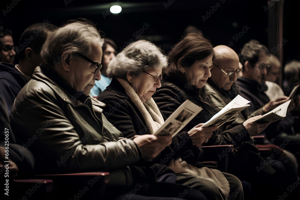 Theater audience flipping through their programs before the show. generative AI