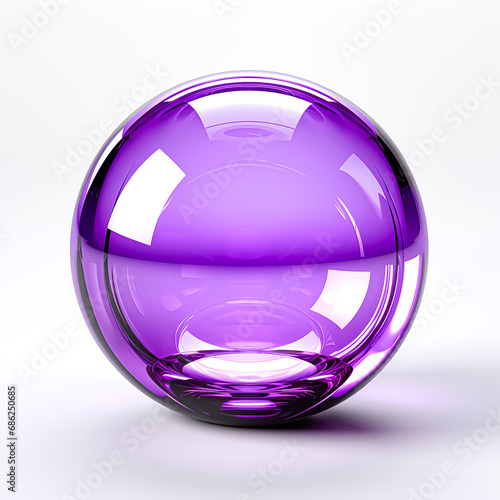 Transparent  Purple  Glossy glass sphere on a white background. 3d rendering.