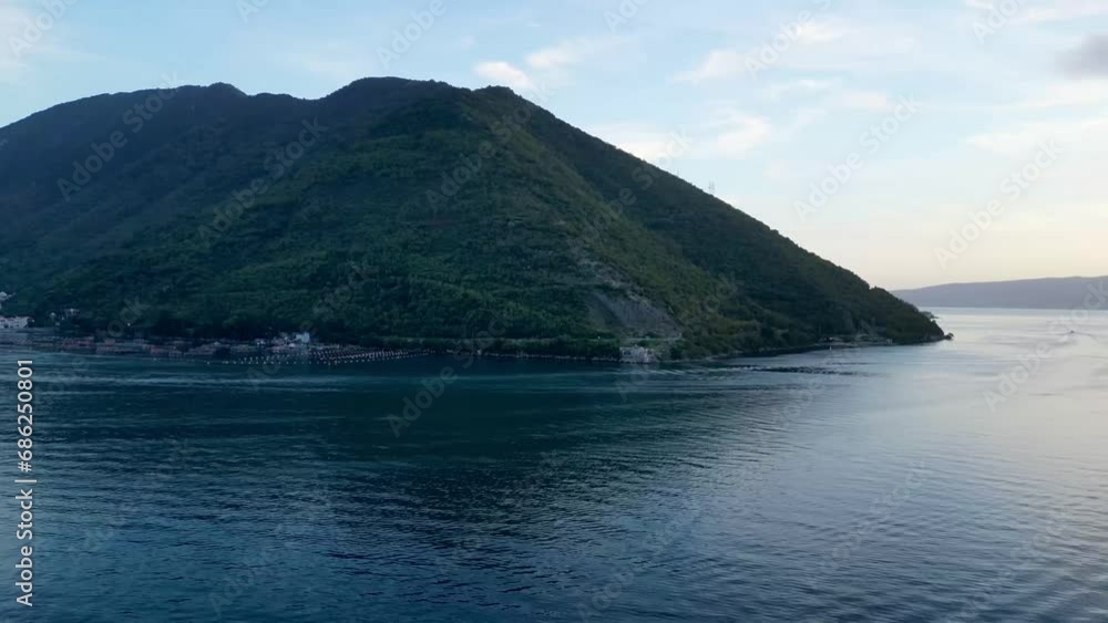 View of the entrance to the Bay of Kotor from a drone View of the entrance to the Bay of Kotor from a drone