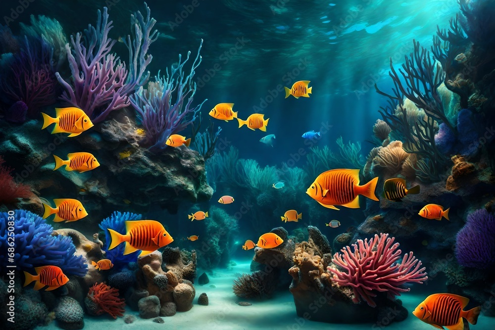 Underwater World Of Fish Corals Circle Backdrop