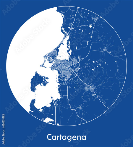 City Map Cartagena Colombia South America blue print round Circle vector illustration