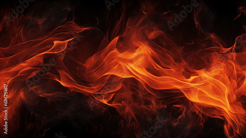 Intense Fire Texture on Black Background: Abstract Fiery Glow and Burning Embers - Dark and Hot Inferno Concept for Artistic Designs and Creative Compositions.