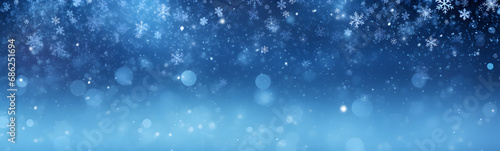 Schnee, Eiskristall, Schneefall zu Weihnachten im Winter vor blauem Hintergrund photo