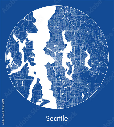 City Map Seattle United States North America blue print round Circle vector illustration