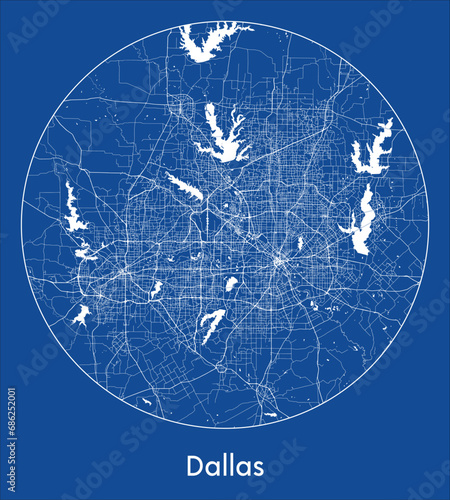 City Map Dallas United States North America blue print round Circle vector illustration