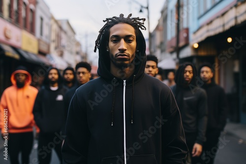 Handsome black community man in the street, candid street photography © Artem