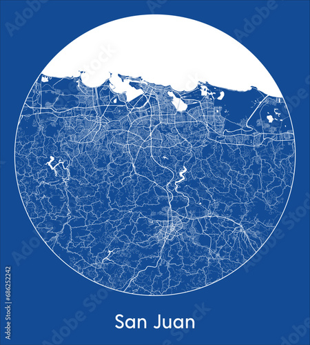 City Map San Juan Puerto Rico North America blue print round Circle vector illustration