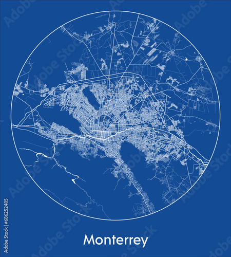 Fototapeta Naklejka Na Ścianę i Meble -  City Map Monterrey Mexico North America blue print round Circle vector illustration