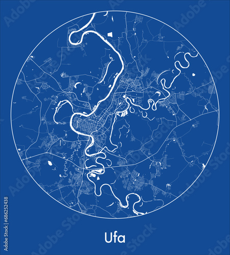 City Map Ufa Russia Europe blue print round Circle vector illustration