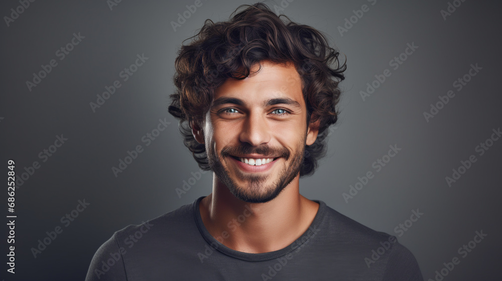 Portrait of handsome young man smiling and looking at camera. ai generative Portrait of handsome young man smiling and looking at camera. ai generative
