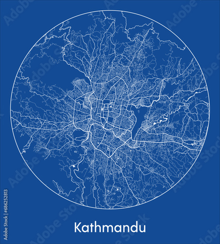 Fototapeta Naklejka Na Ścianę i Meble -  City Map Kathmandu Nepal Asia blue print round Circle vector illustration