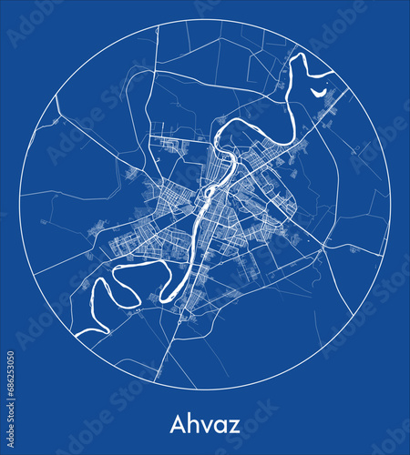 City Map Ahvaz Iran Asia blue print round Circle vector illustration photo