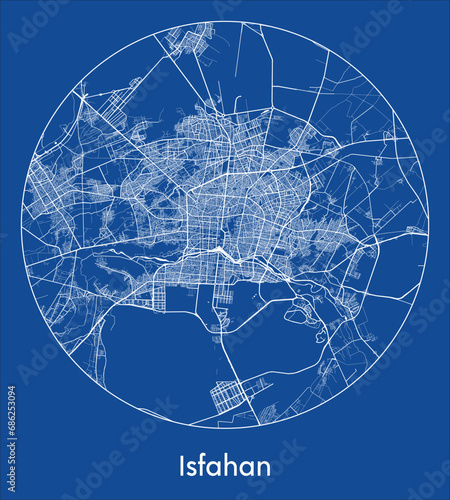 City Map Isfahan Iran Asia blue print round Circle vector illustration photo