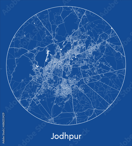 Fototapeta Naklejka Na Ścianę i Meble -  City Map Jodhpur India Asia blue print round Circle vector illustration