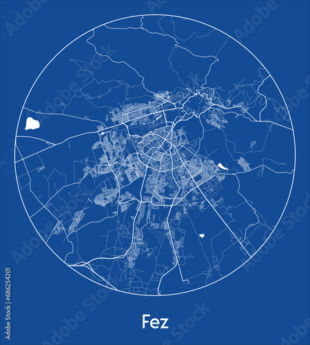 City Map Fez Morocco Africa blue print round Circle vector illustration