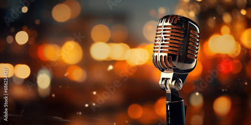 Retro Microphone on Bokeh Stage.