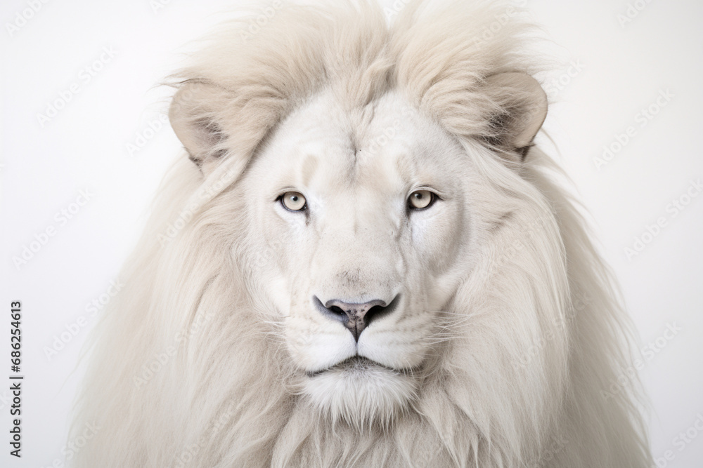 White Lion close-up portrait on a white background. White Lion close-up portrait on a white background.